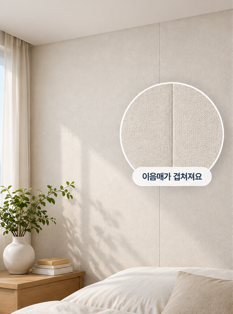 합지 벽지 샘플: 이음매가 겹쳐지는 마감과 질감